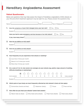 HAE assessment patient questionnaire.